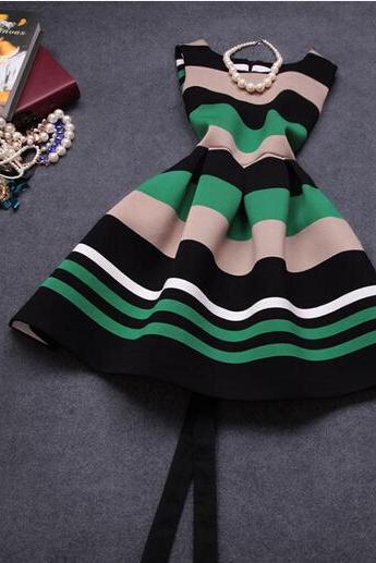 Fashion Striped Stitching Dress Ax092201ax