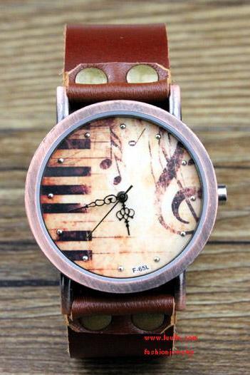 Leather Women Watch - Leather Women Wrist Watch Special Music Piano Keys Pattern