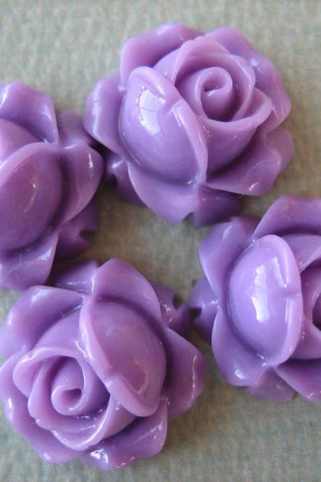 4pcs - Cabbage Rose Flower Cabochons - 15mm - Resin - Lilac - Findings By Zardenia