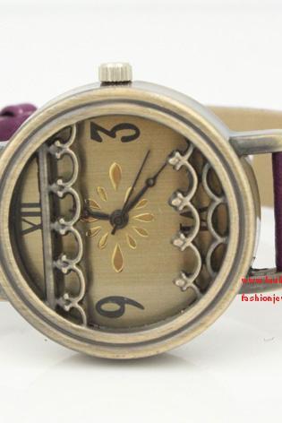 Leather Women Watch - Purple Leather Wrist Watch -Music notation Watch- Women's Leather Wrist Watch