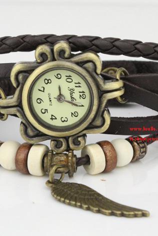 Steampunk Black Leather Watch Bracelet Ladies wristWatch Vintage Wrap Watch - birthday gift