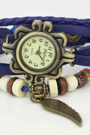 Steampunk Blue Leather Watch Bracelet Ladies wristWatch Vintage Wrap Watch - birthday gift