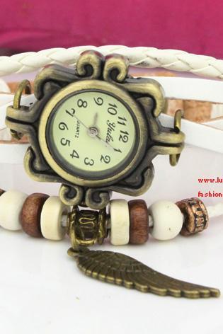 Steampunk White Leather Watch Bracelet Ladies wristWatch Vintage Wrap Watch - birthday gift