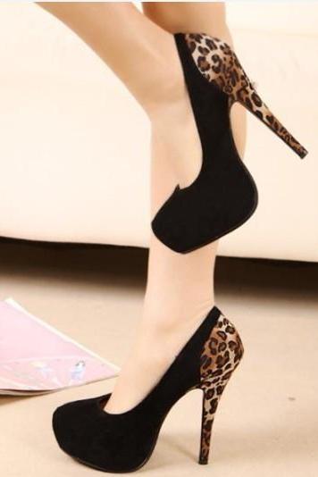 HIGH-HEELED SHOES LEOPARD SPLICING #092305KM