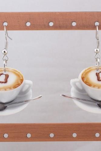 *Free Shipping* 1 pair coffee heart food earrings colorful new 2014 cute lovely printing acrylic design summer style for girls woman jewelry