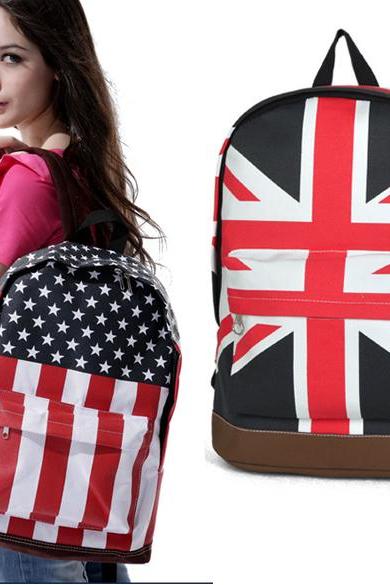 Fashion Unisex Canvas Punk School Book Campus Bag Backpack UK US Flag