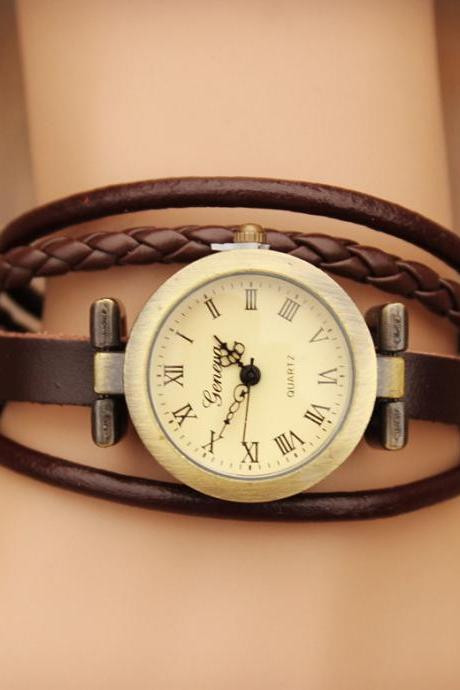 Leather Wrap Watch- Women's Leather Wrist Watch Brown