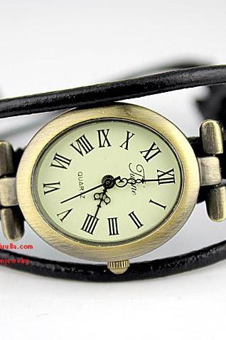 Leather Wrap Watch- Women's Leather Wrist Watch Black