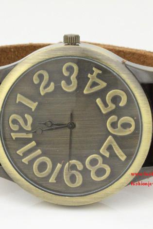 Mens Wrist Watch, fashion steampunk watch, best gift for boyfriend - Leather Wrist Watch Brown