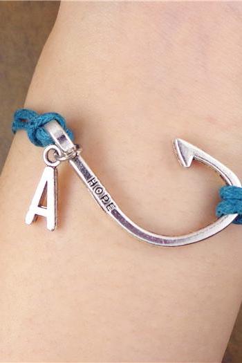 Fishhook Bracelet, Initial Bracelet, Birthday Gift, Christmas Gift