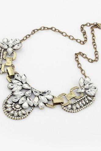 Crystal Floral Gold Chain Statement Necklace