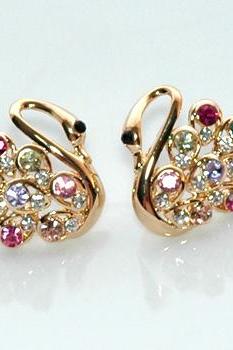 Dazzling Rose Gold Rhinestone Swan Earrings
