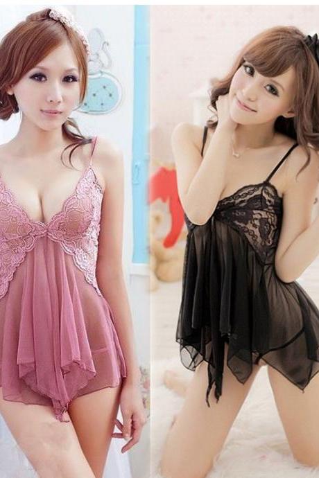 *Free Shipping* new sexy costumes pajamas for women kimono sexy lingerie for women pale pinkish lace deep v sophie sling a