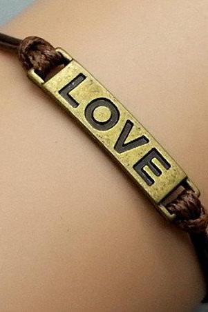 2pcs Love Bracelet Brown Wax Cord Bracelet Cham Bracelet Wristband Bracelet Adjustable Weave Bangle Personalized Bracelet