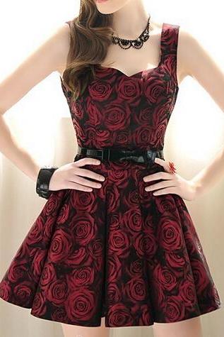 Rose Waist Big Skirt Sleeveless Dress Ax092708ax