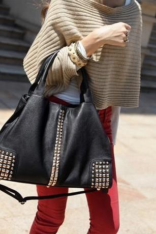 Studded Black Tassel Design Hand Bag