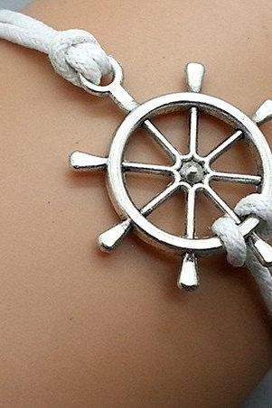 2pcs Silver Rudder /Shipping Wheel Bracelet White Wax Cord Bracelet Cham Bracelet Wristband Bracelet Adjustable Weave Bangle Personalized Bracelet