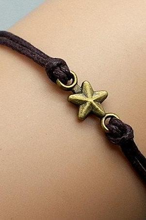 3pcs Bronze Pentagram Bracelet Brown Wax Cord Bracelet Cham Bracelet Wristband Bracelet Adjustable Weave Bangle Personalized Bracelet