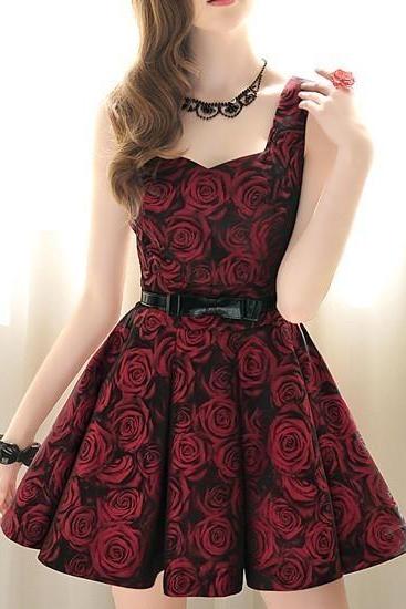Fashion Rose Waist Big Skirt Sleeveless Dress #092702kv