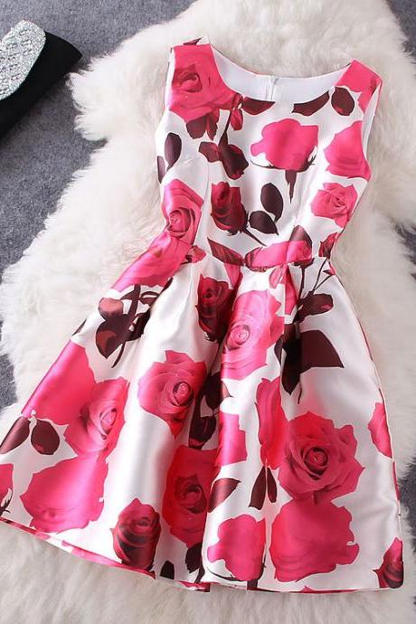 Fashion Rose Printed Sleeveless Dress #092706KL