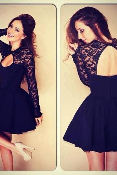 Fashion Cute Lace Dress Black
