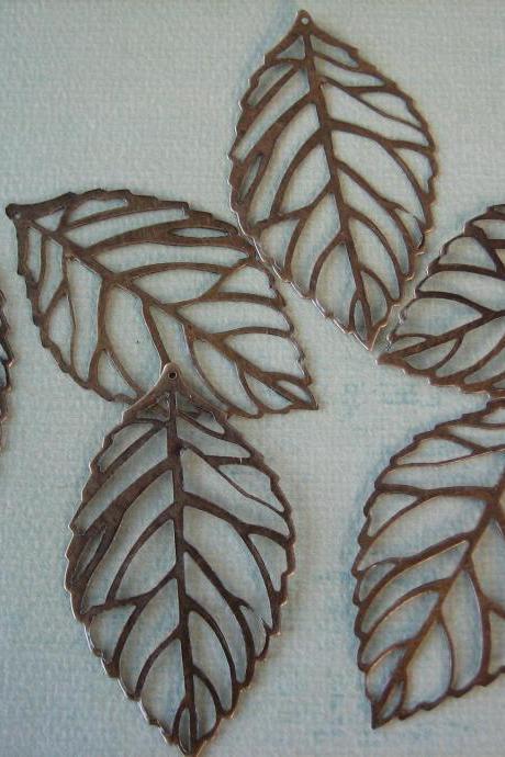 10PCS - Antique Bronze Filigree Leaf Charms - 54x31mm - Nickel Free - Findings by ZARDENIA