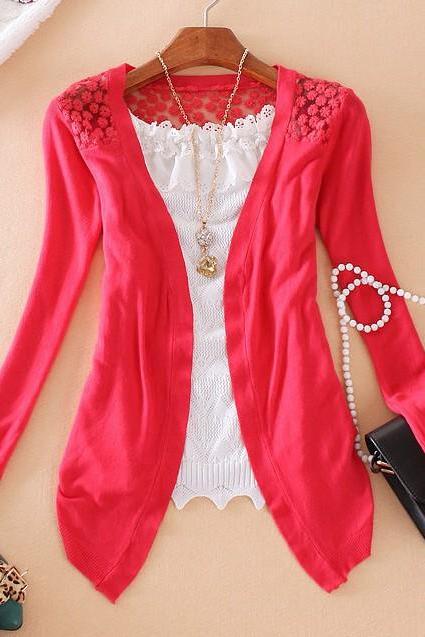 Sexy Women Long Sleeve Lace Knitting Hollow Out Crochet Blouse Sweater