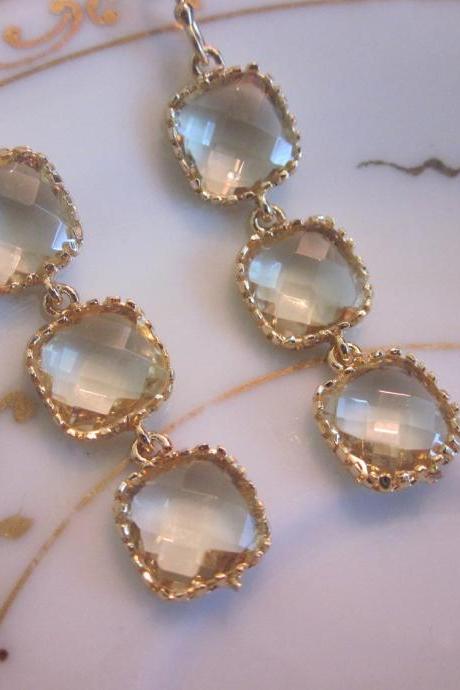 Citrine Earrings Yellow Gold - 3 Blocks - Bridesmaid Earrings - Bridal Earrings - Wedding Earrings