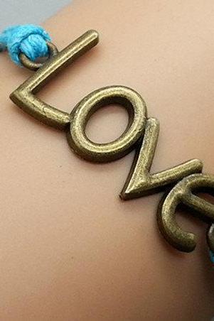 2pcs Love Bracelet Blue Wax Cord Bracelet Bronze Cham Bracelet Wristband Bracelet Adjustable Weave Bangle Personalized Bracelet
