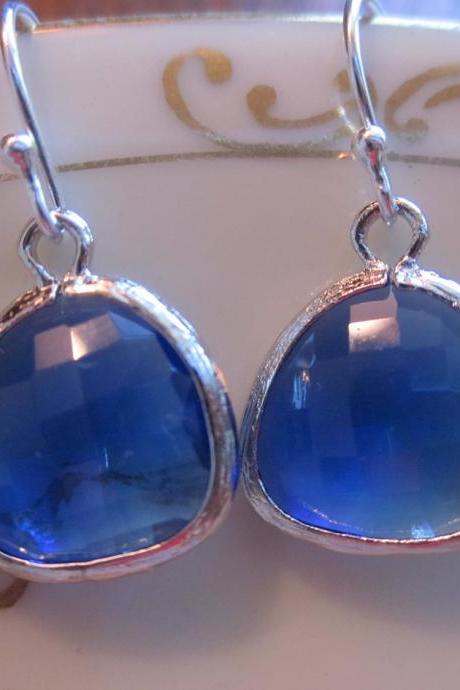 Cobalt Blue Earrings Silver Plated - Sterling Silver Earwires - Bridesmaid Earrings - Wedding Jewelry