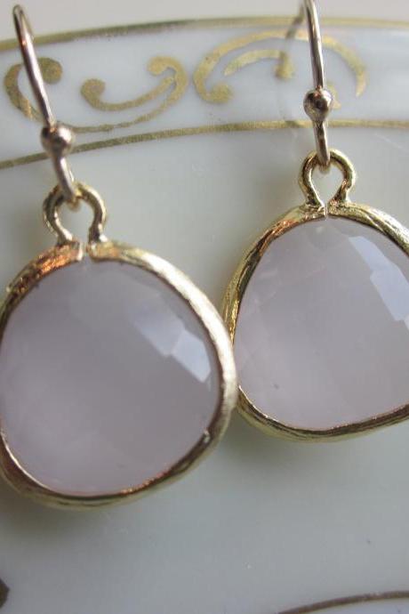 Opal Pink Earrings Gold Plated - Bridesmaid Earrings - Wedding Earrings - Bridal Earrings