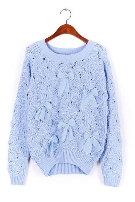 Sweater Bow Hollow Pearl - Blue