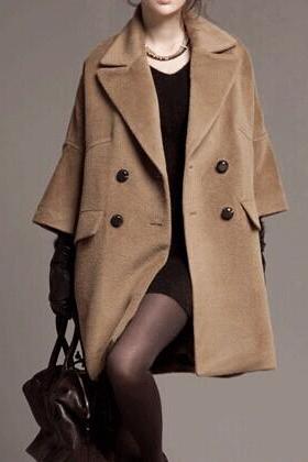 Beige Wool Coat Jacket For Women Trench Coat Outwear Top Women Clothing