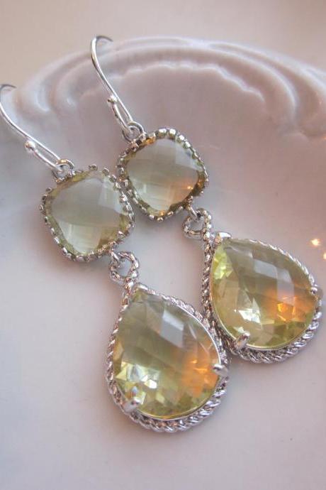 Citrine Earrings Yellow Silver Earrings Teardrop Glass - Sterling Silver Earwires - Bridesmaid Earrings Wedding Earrings