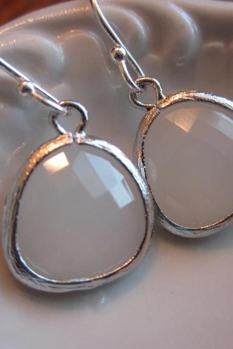 White Opal Earrings Gem Silver Plated Sterling Silver Earwires - Bridesmaid Earrings - Wedding Earrings - Bridal Earrings