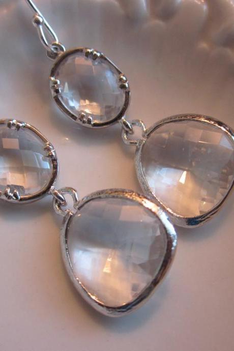 Crystal Earrings Silver Clear - Sterling Silver Earwires - Bridesmaid Earrings - Bridal Earrings