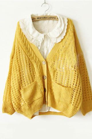 Unique Fresh Floral Crochet Cardigan - Yellow