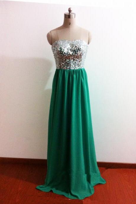 Gorgeous A-line Sequins Green Chiffon Floor Length Prom Dress 2015, Bridesmaid Dresses 2015, Party Dresses, Wedding Party Dress, Evening Dress