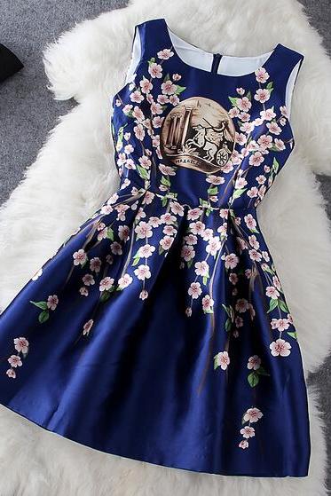 Fashion sleeveless print dress #100108AD