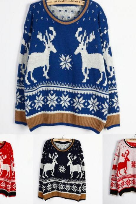 High Quality long sleeve oversized cute christmas deer sweaters for women pullovers and kintwear coats for woman