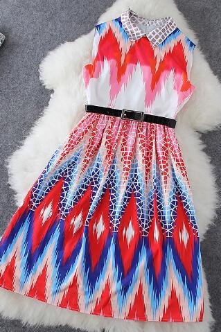 Fashion Sleeveless Print Dress #100307sf