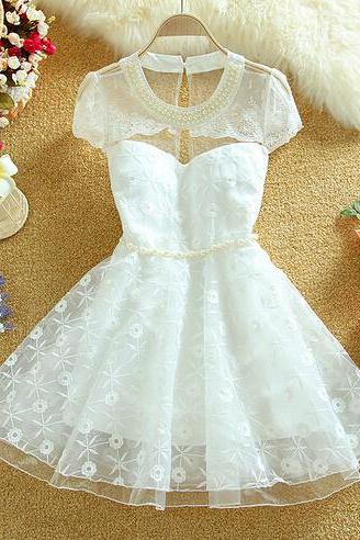 Stylish short-sleeved embroidered dress #100308GH