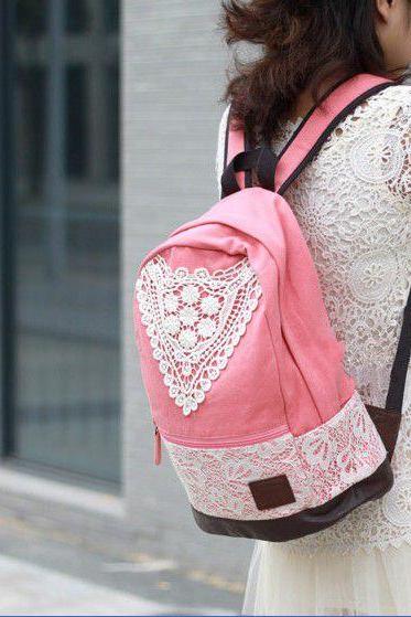 Hot sale Pink Canvas Lace Backpack for women