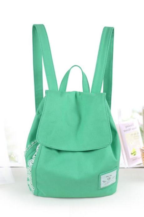 Fashion Green Bow Lace Denim Canvas Backpack