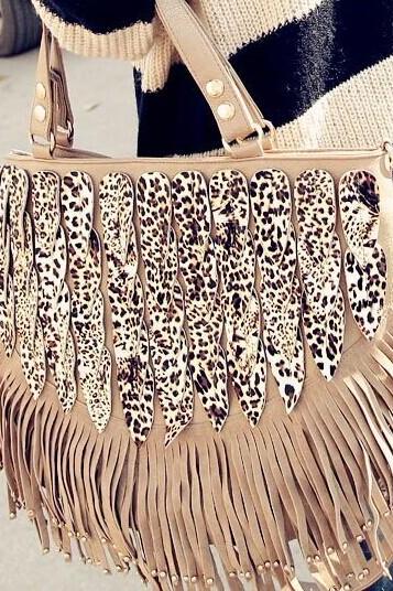 Leopard Shoulder Bag Tassel Bag Handbags