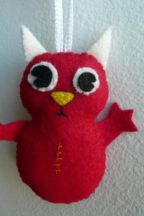 Felt Ornaments Handmade - Red Horned Monster