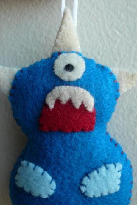 Monster Ornament - Blue Cyclops With Three Horns