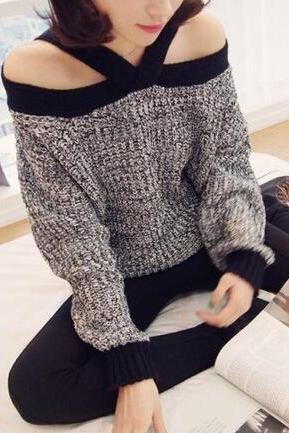Sexy Strapless Loose Knit Sweater #100405ad