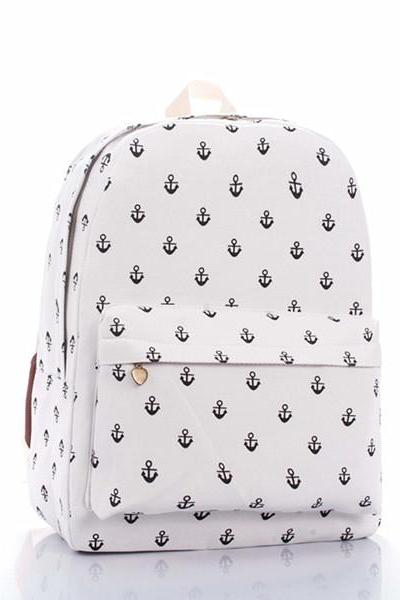 Full Anchor Printed Backpack In White 0627022