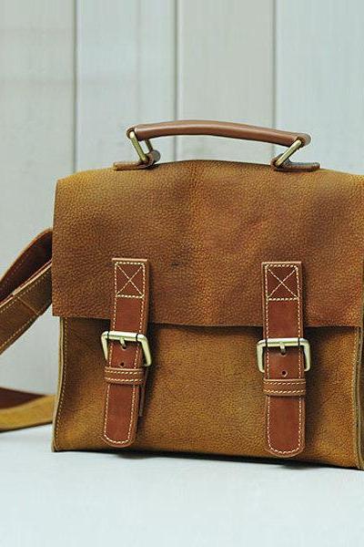 A Limited Edition Leather Bag / Rugged Leather Briefcase / Messenger /Crossbody Bag / Schoolbag--T99
